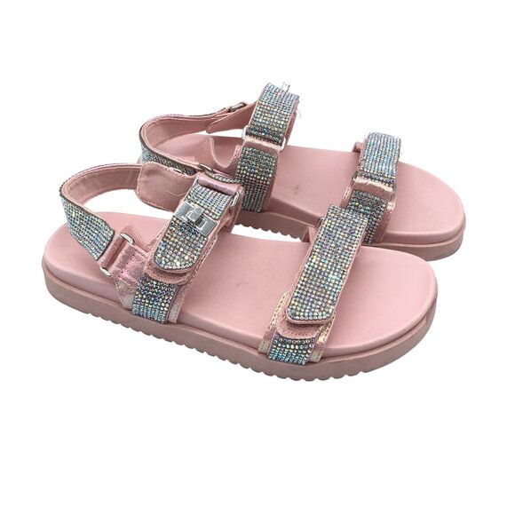 Steve Madden Girls Mona Sandals Rhinestones Hook & Loop Pink 3 - Picture 1 of 6